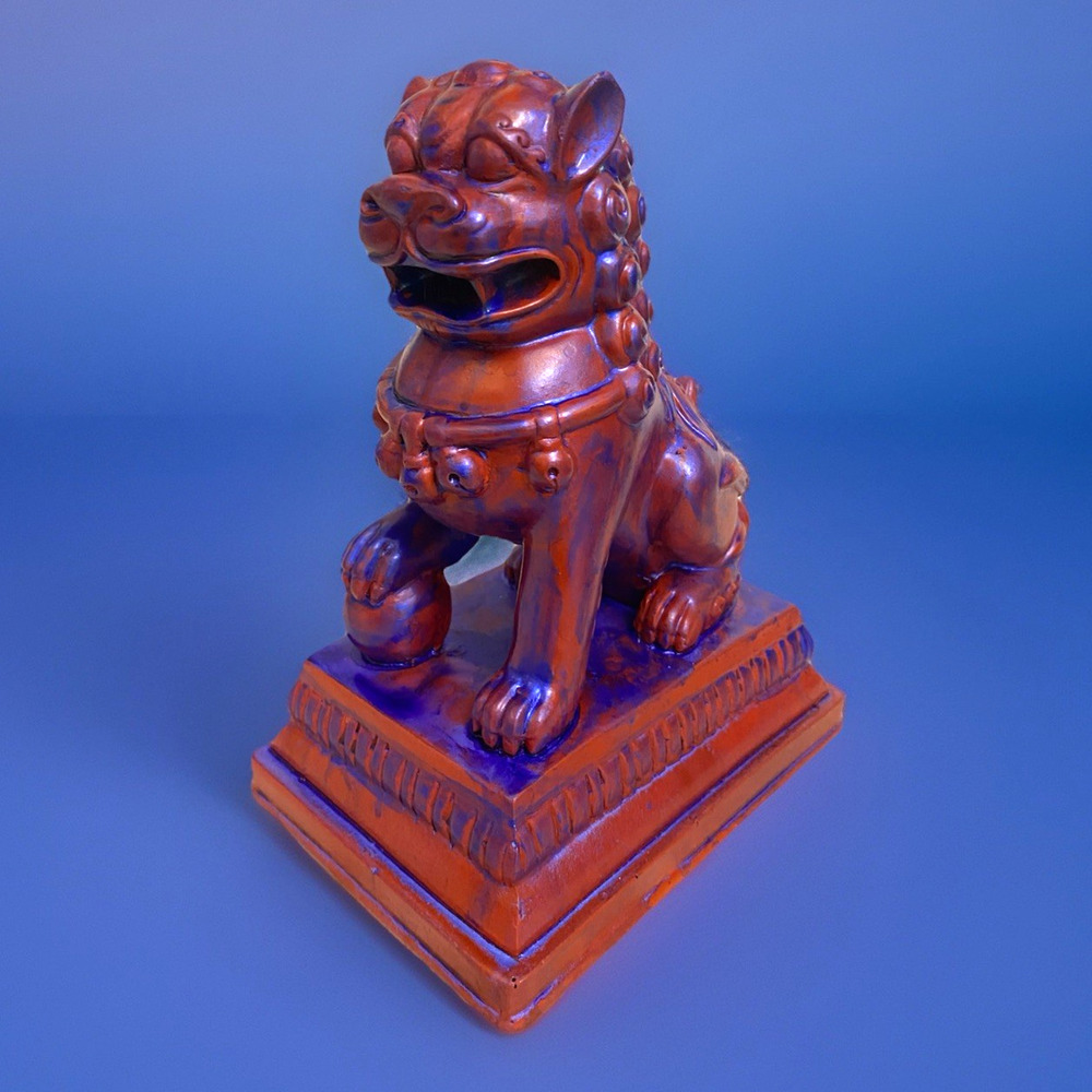 Articulated Iridescent Red Resin Foo Dog Figurine 8.5" tall x 7" long x 4.75"